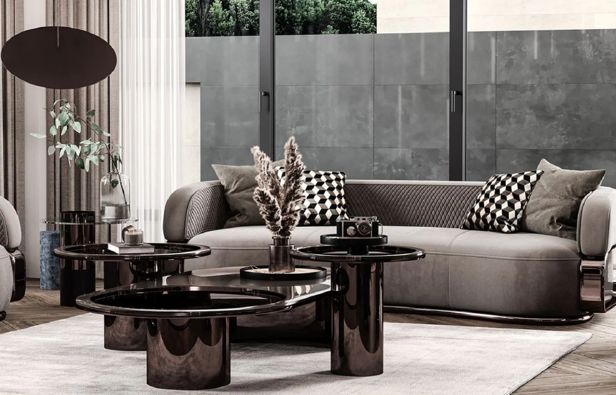 Casa Padrino sof¨¢ de lujo gris / bronce 280 x 110 x A. 70 cm - Sof¨¢ de sal¨®n curvo - Sof¨¢ de hotel - Muebles de sal¨®n - Muebles de hotel - Muebles de lujo - Interiores de lujo