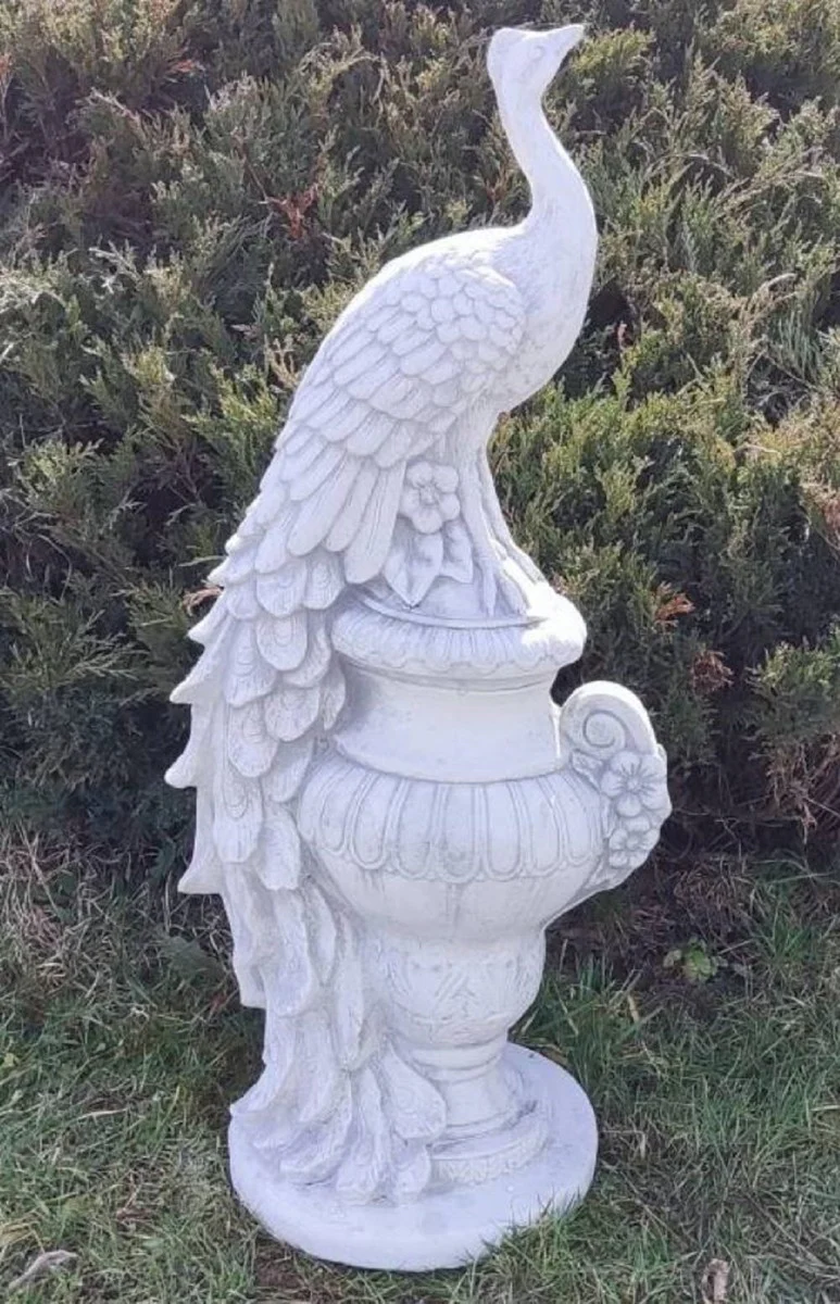 Casa Padrino escultura de decoraci¨®n de jard¨ªn barroco pavo real en jarr¨®n blanco / gris A. 82 cm - Magn¨ªfica figura de piedra de decoraci¨®n de jard¨ªn - Accesorios de decoraci¨®n de jard¨ªn barroco