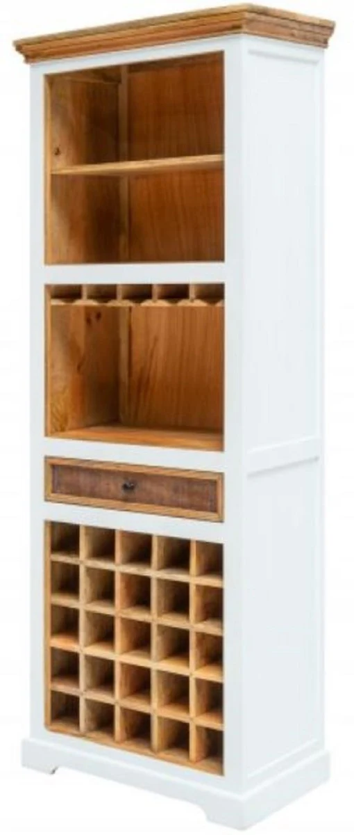 Casa Padrino armario de vino de estilo campestre blanco / natural 72 x 40 x A. 196 cm - Armario bar hecho a mano de madera maciza - Muebles de Bar en Estilo Campestre