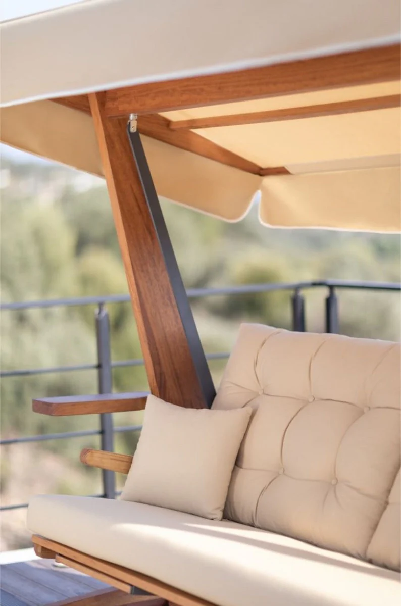 Casa Padrino columpio de Hollywood de lujo beige / marr¨®n - Columpio de jard¨ªn con toldo para el sol - Muebles de Lujo - Muebles de Jard¨ªn - Interiores de lujo