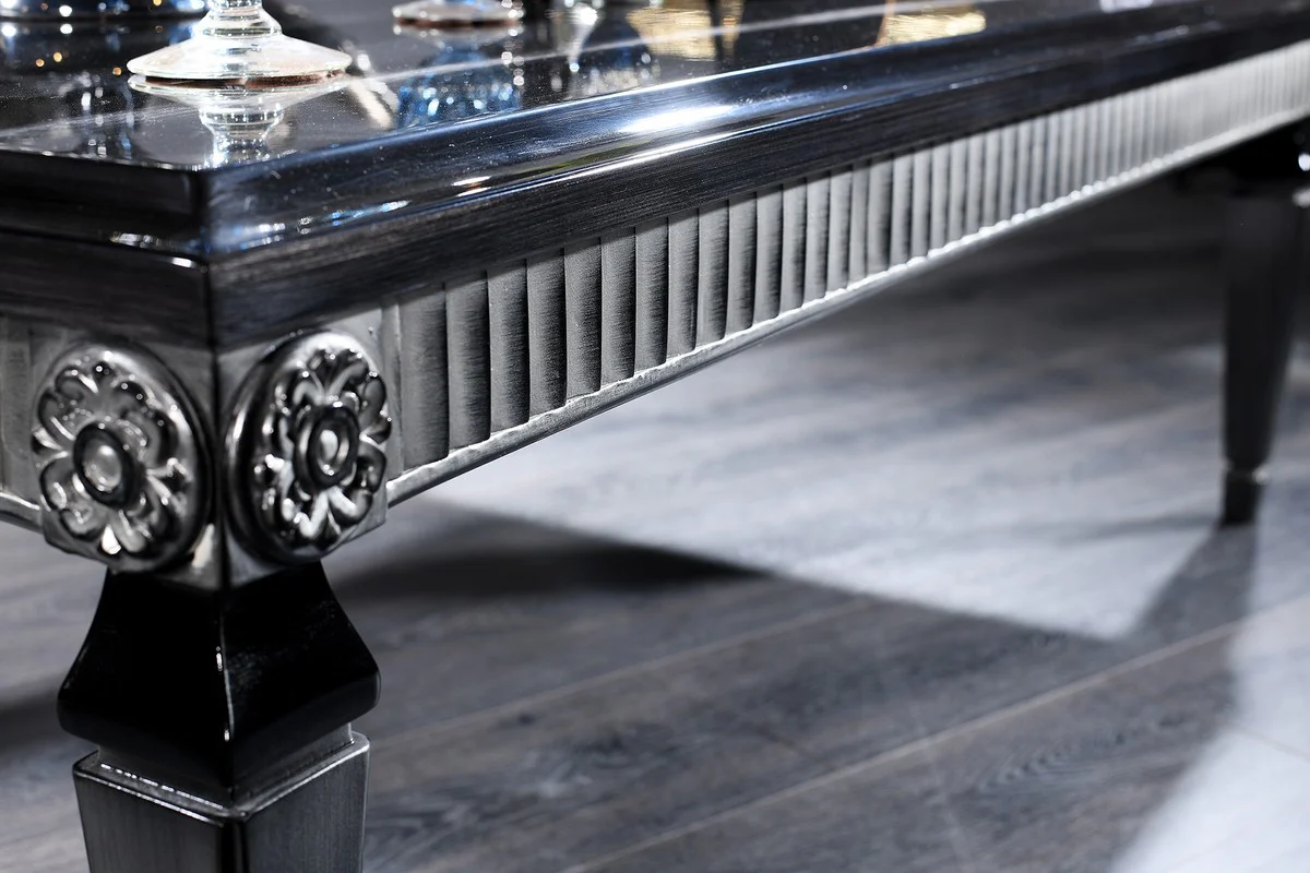 Casa Padrino mesa de centro barroco de lujo negro / plata 130 x 79 x H. 43 cm - Mesa de Salon de Estilo Barroco