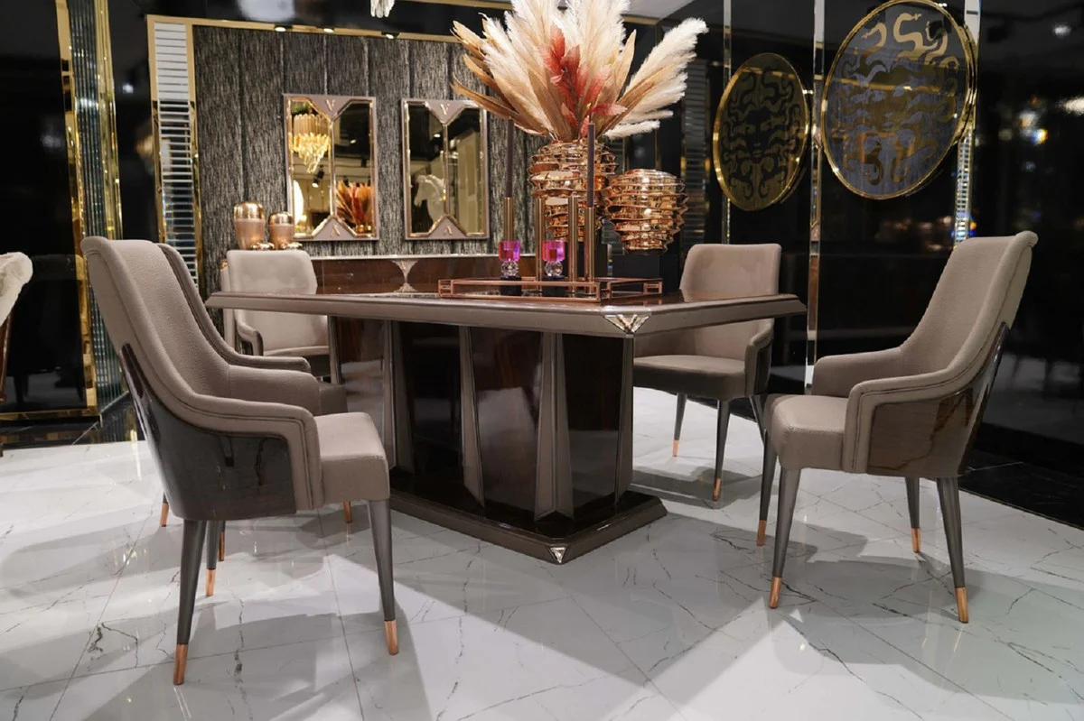 Casa Padrino mesa de comedor de lujo marr¨®n oscuro / gris / cobre 226 x 112 x A. 70 cm - Mesa de cocina rectangular - Muebles de comedor - Muebles de lujo