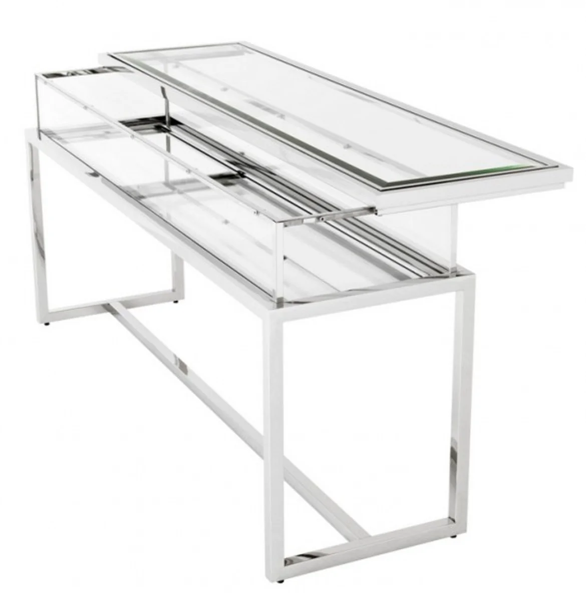 Casa Padrino luxury glass showcase Stainless Steel B 160 x T 45 x H 77 cm Console Shop Furnishings - Art Deco Furniture