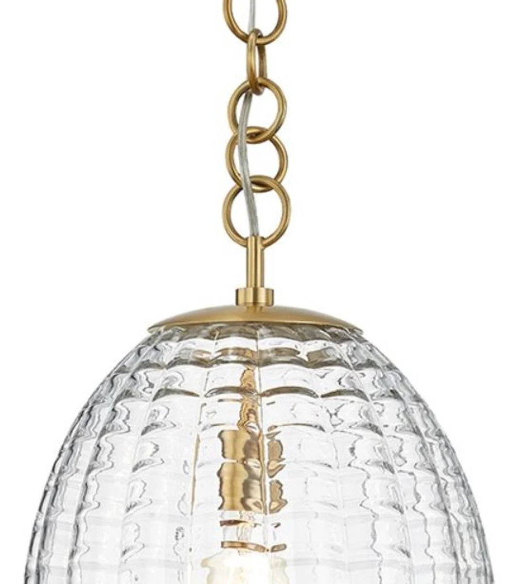 Casa Padrino lámpara colgante de lujo latón antiguo Ø 30,5 x H. 68,6 cm - Lámpara Colgante con Pantalla de Vidrio en Forma de Huevo - Lámpara de Salón