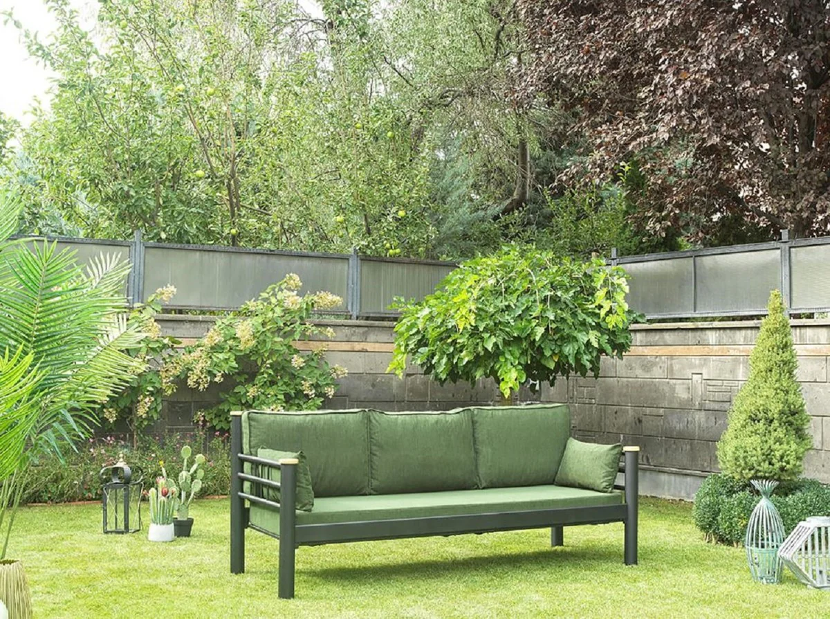 Casa Padrino sof¨¢ de jard¨ªn Art Nouveau verde / gris / natural 200 x 70 x A. 85 cm - Sof¨¢ de jard¨ªn de metal con cojines - Sof¨¢ de Terraza - Muebles de jard¨ªn - Muebles Art Nouveau