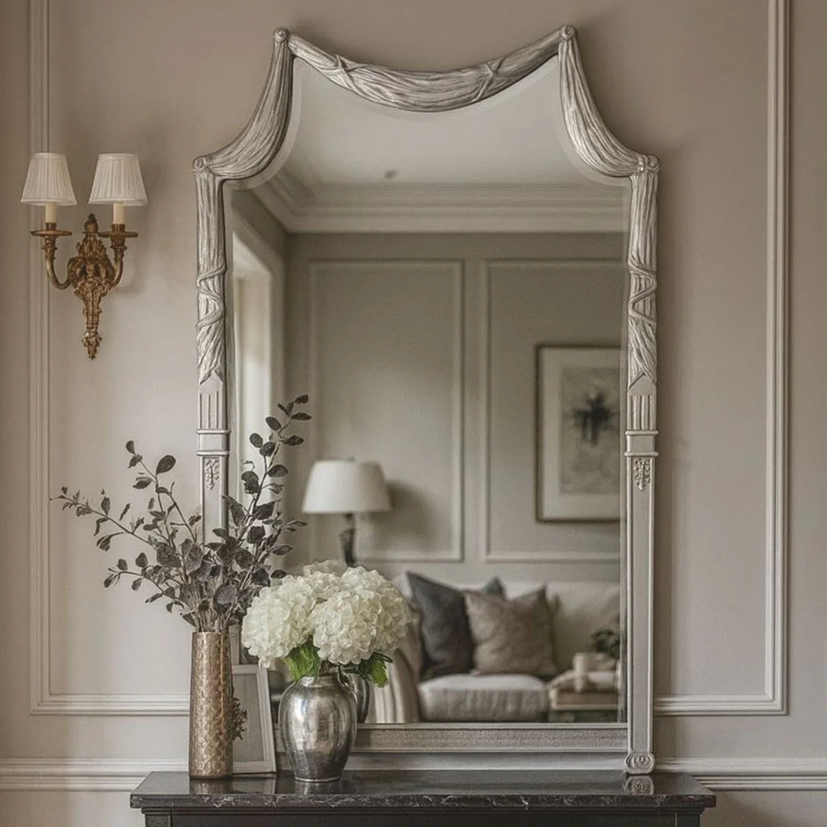 Casa Padrino espejo barroco de lujo de madera maciza plata A. 135 cm - Hecho en Italia