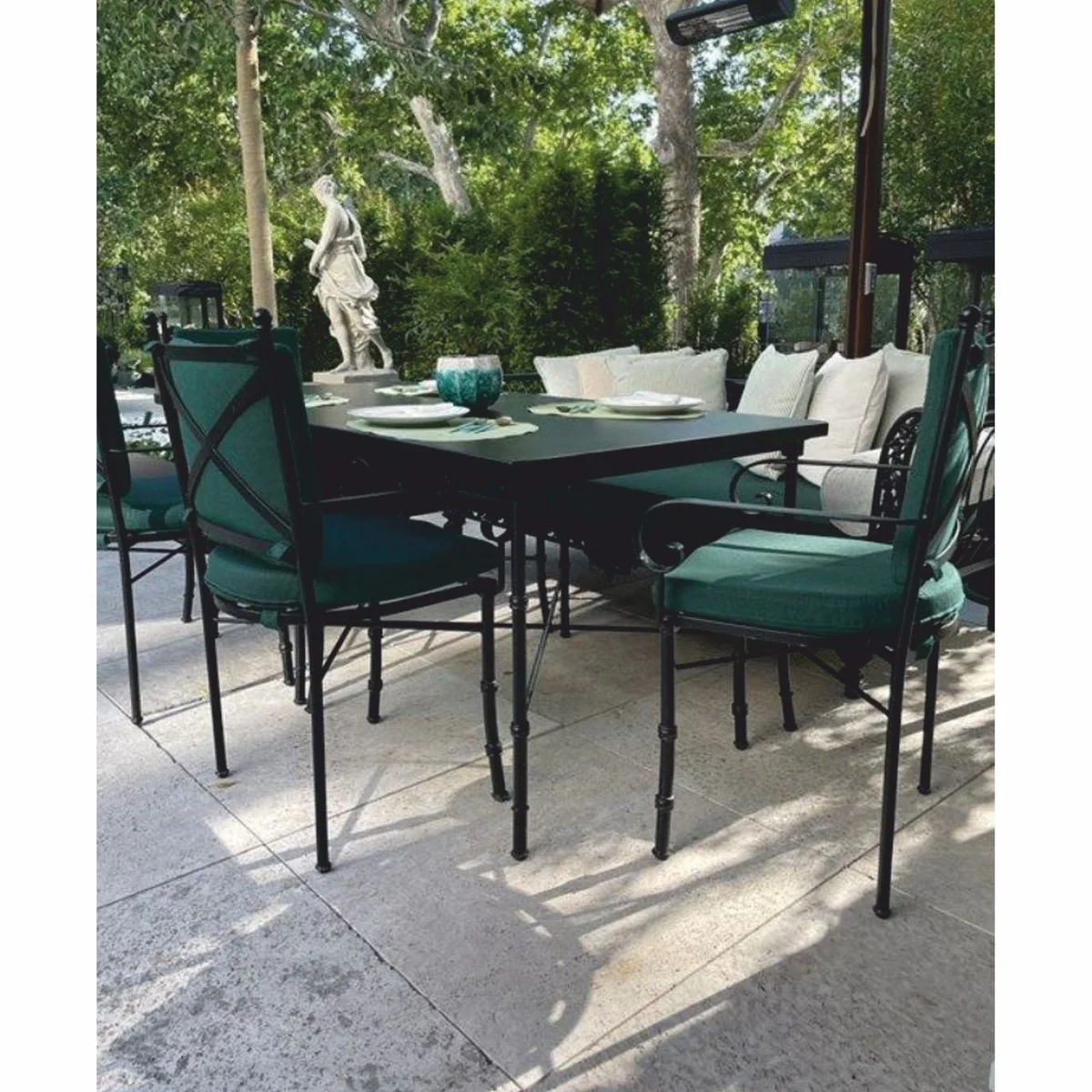 Casa Padrino silla de jardín Art Nouveau de lujo de hierro forjado negro / verde - Muebles para hotel y jardín