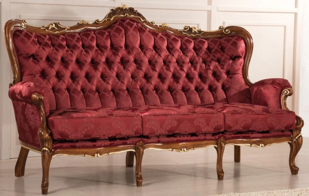 Casa Padrino sof¨¢ de sal¨®n barroco de lujo con elegante dise?o rojo burdeos / marr¨®n / oro 200 x 90 x A. 115 cm - Muebles de sal¨®n de estilo barroco - Noble y Adornado