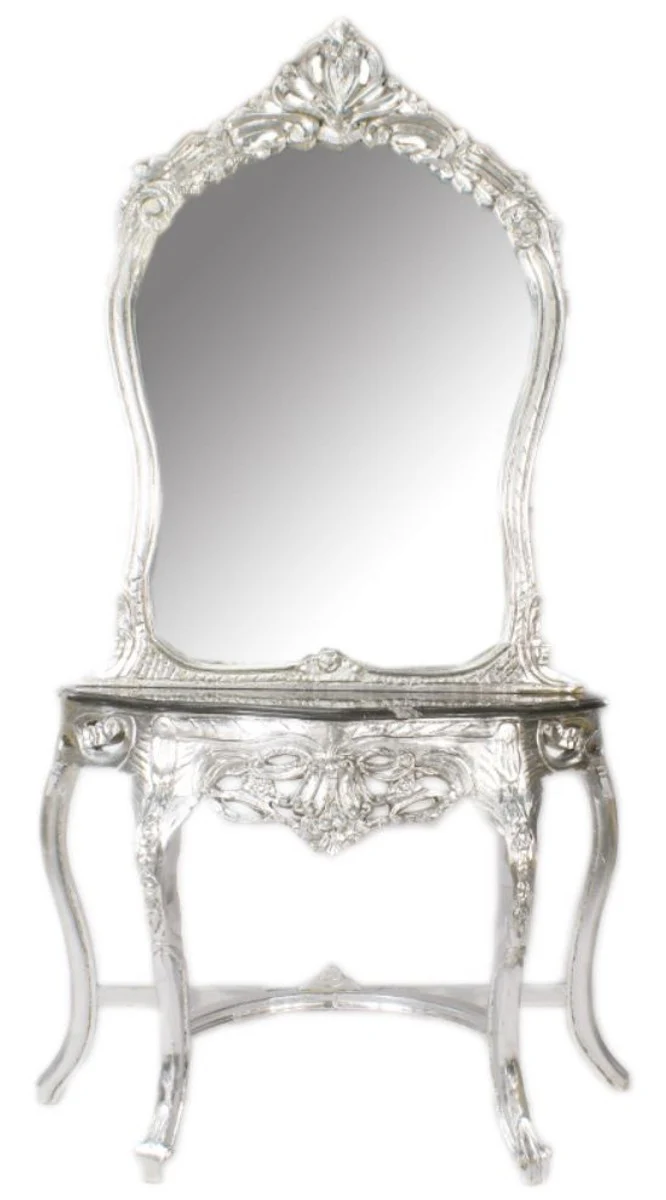 Casa Padrino Baroque Mirror Console Silver / Black 95 x 40 x H. 190 cm - Baroque Style Make-Up Console