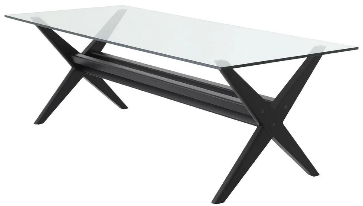 Casa Padrino mesa de comedor de lujo negro 230 x 100 x A. 77 cm - Mesa de cocina de madera maciza con tapa de vidrio - Mesa de comedor rectangular - Muebles de comedor de lujo