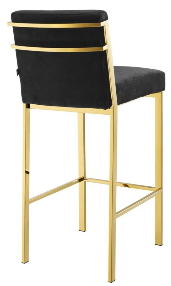 Casa Padrino taburete de bar de lujo negro / oro 43 x 54 x H. 101 cm - Silla de Bar de Dise?o de Acero Inoxidable con Tejido de Terciopelo - Mueble Bar