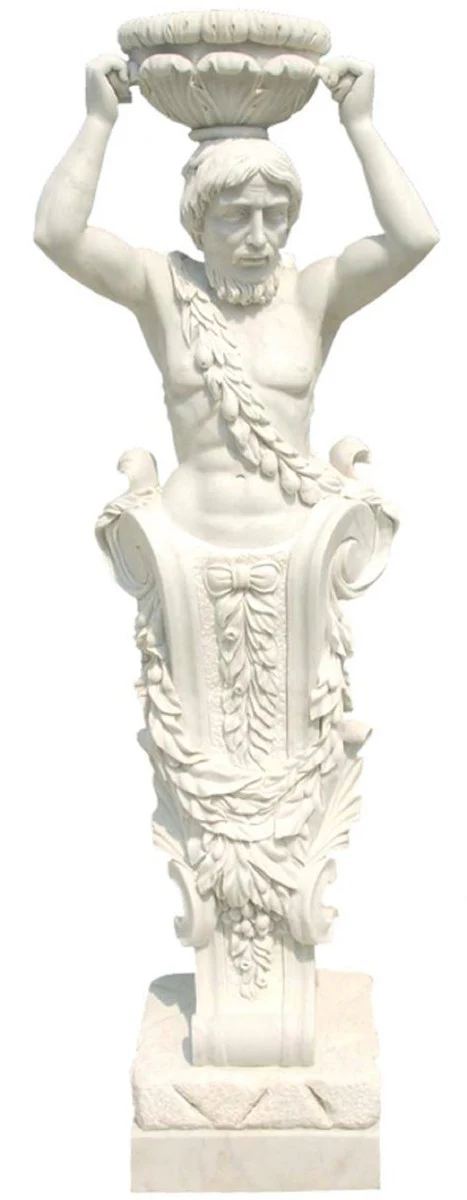 Casa Padrino Escultura de M¨¢rmol de Estilo Antiguo Hombre con Maceta Blanco A. 180 cm