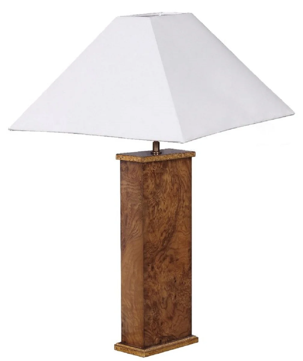 Casa Padrino lámpara de mesa de lujo marrón / blanco 45 x 39 x A. 72 cm - Lámpara de escritorio de madera maciza con pantalla - Lámparas de mesa de lujo - Lámparas de escritorio de lujo