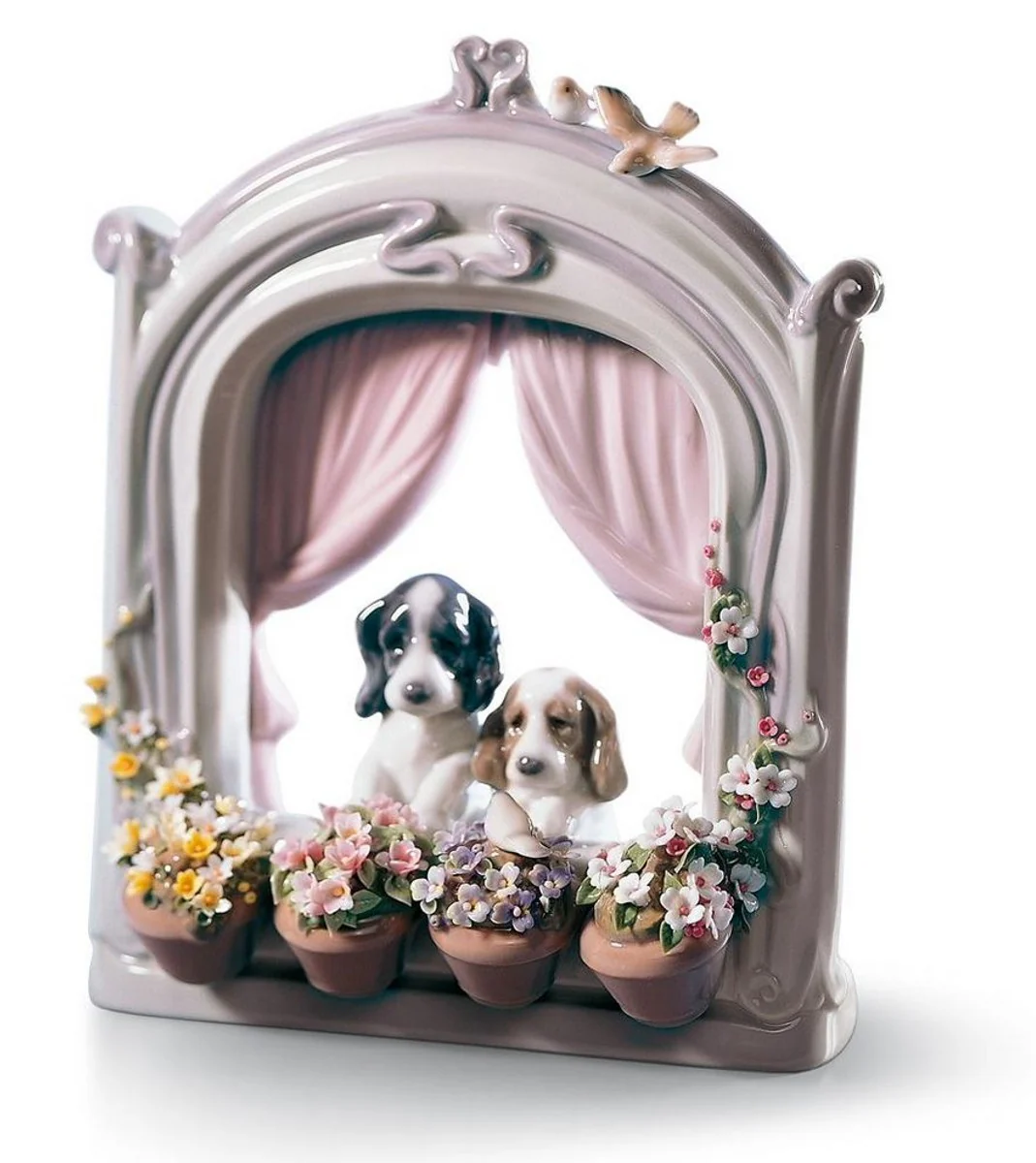 Casa Padrino Luxury Porcelain Sculpture Waiting Pets / Dogs Multicolored 18 x H. 21 cm - Luxury Living Room Decoration