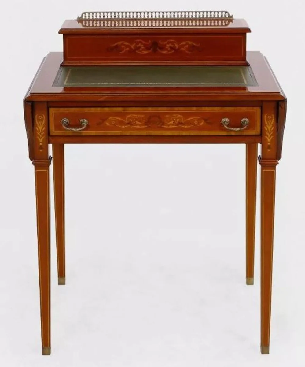 Casa Padrino escritorio barroco de lujo marr¨®n claro / cuero real verde plegable 104 x 49 x H. 80 cm - secretaria de estilo antiguo de madera maciza con caj¨®n