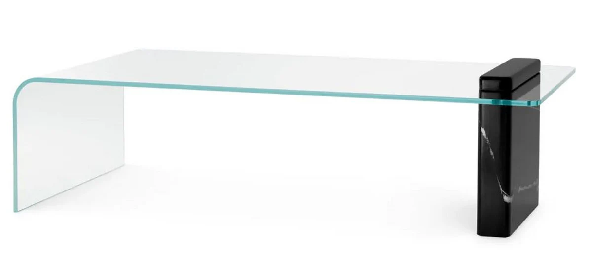 Casa Padrino Mesa de Centro de Lujo con Tapa de Vidrio Negro 133,5 cm - Muebles de Lujo