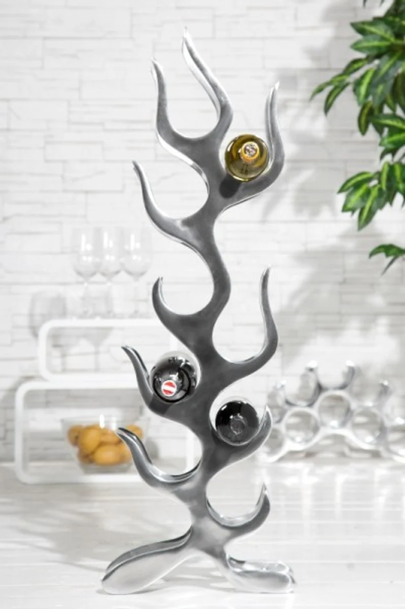 Designer wine rack for 9 bottles of polished aluminum height: 93 cm, width 27 cm, depth: 14 cm - bottle holder, bottle rack flames flame design