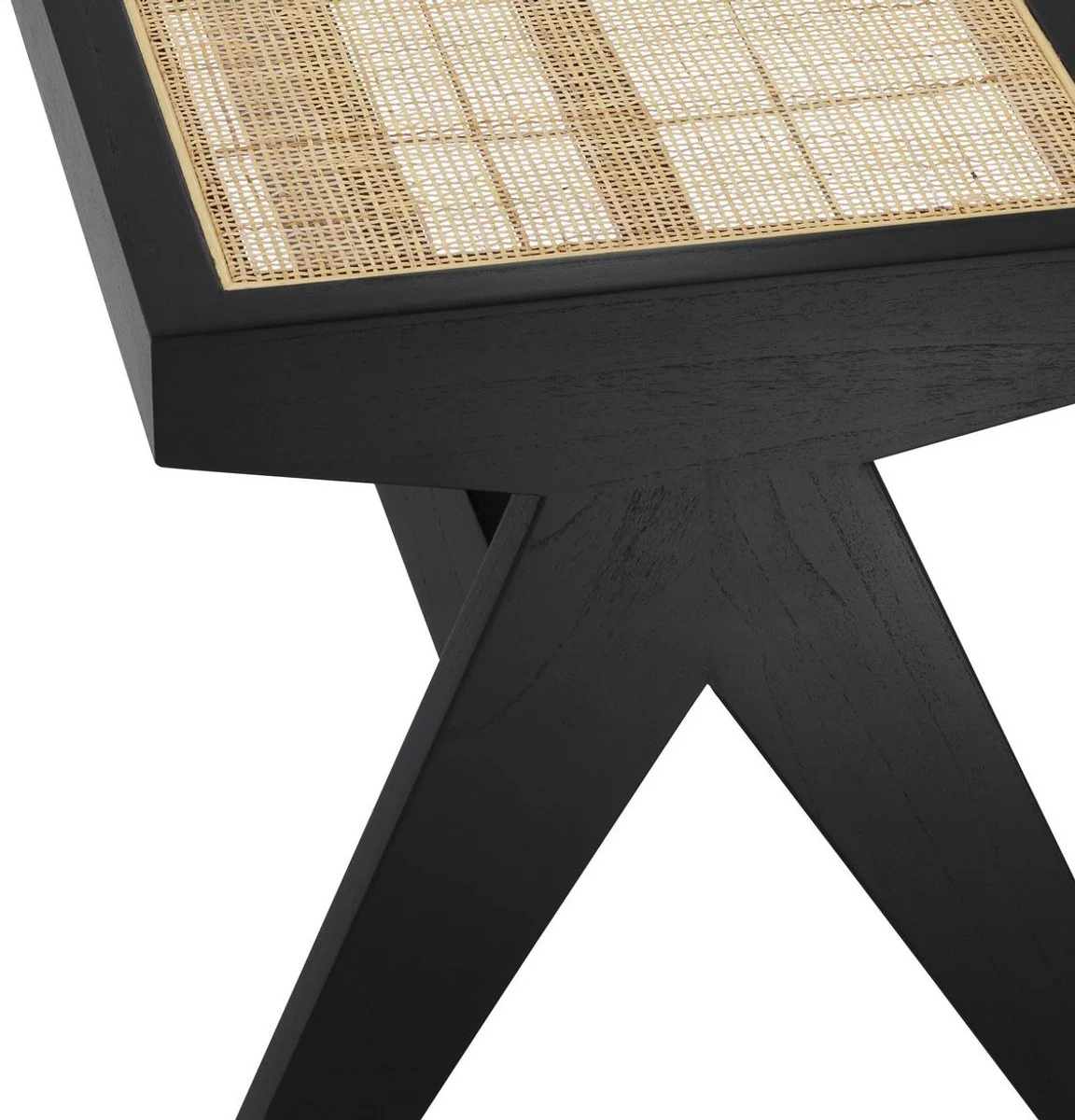 Casa Padrino banco de lujo negro / natural 136 x 46 x A. 47 cm - Banco de madera maciza con tejido de ratán tejido a mano - Muebles de Lujo