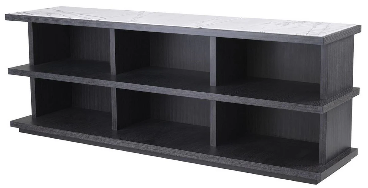 Casa Padrino armario de estanter¨ªa de lujo gris antracita / blanco / lila 220 x 55 x A. 80 cm - Noble armario de madera maciza con 3 estantes y encimeras de m¨¢rmol - Muebles de sal¨®n de lujo