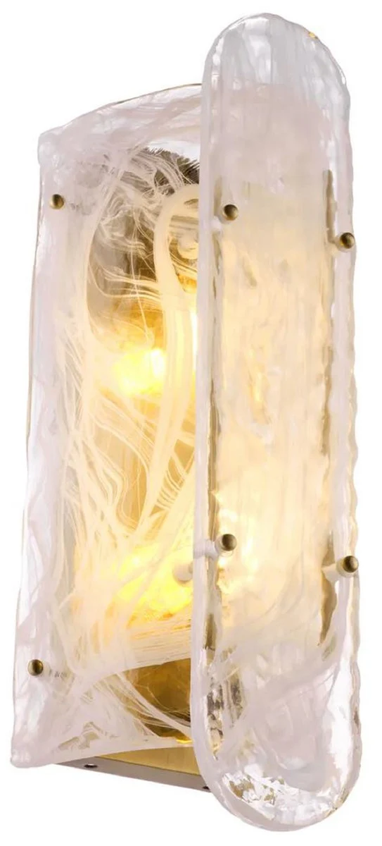 Casa Padrino lámpara de pared de lujo latón antiguo 18 x 15,5 x A. 40,5 cm - Lámpara de pared de salón con pantalla de vidrio hecha a mano - Iluminación de lujo - Interior de lujo