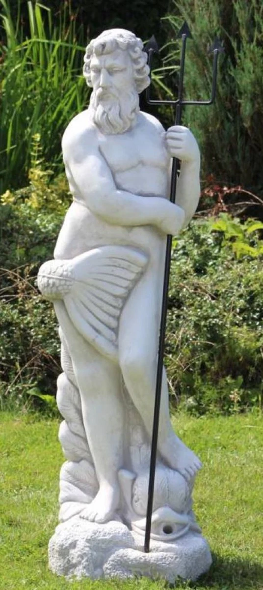 Casa Padrino escultura de gárgola Art Nouveau neptuno con pez gris / negro 35 x 35 x A. 123 cm - Elegante figura de piedra de gárgola - Accesorios de Decoración de Jardín Barroco y Art Nouveau