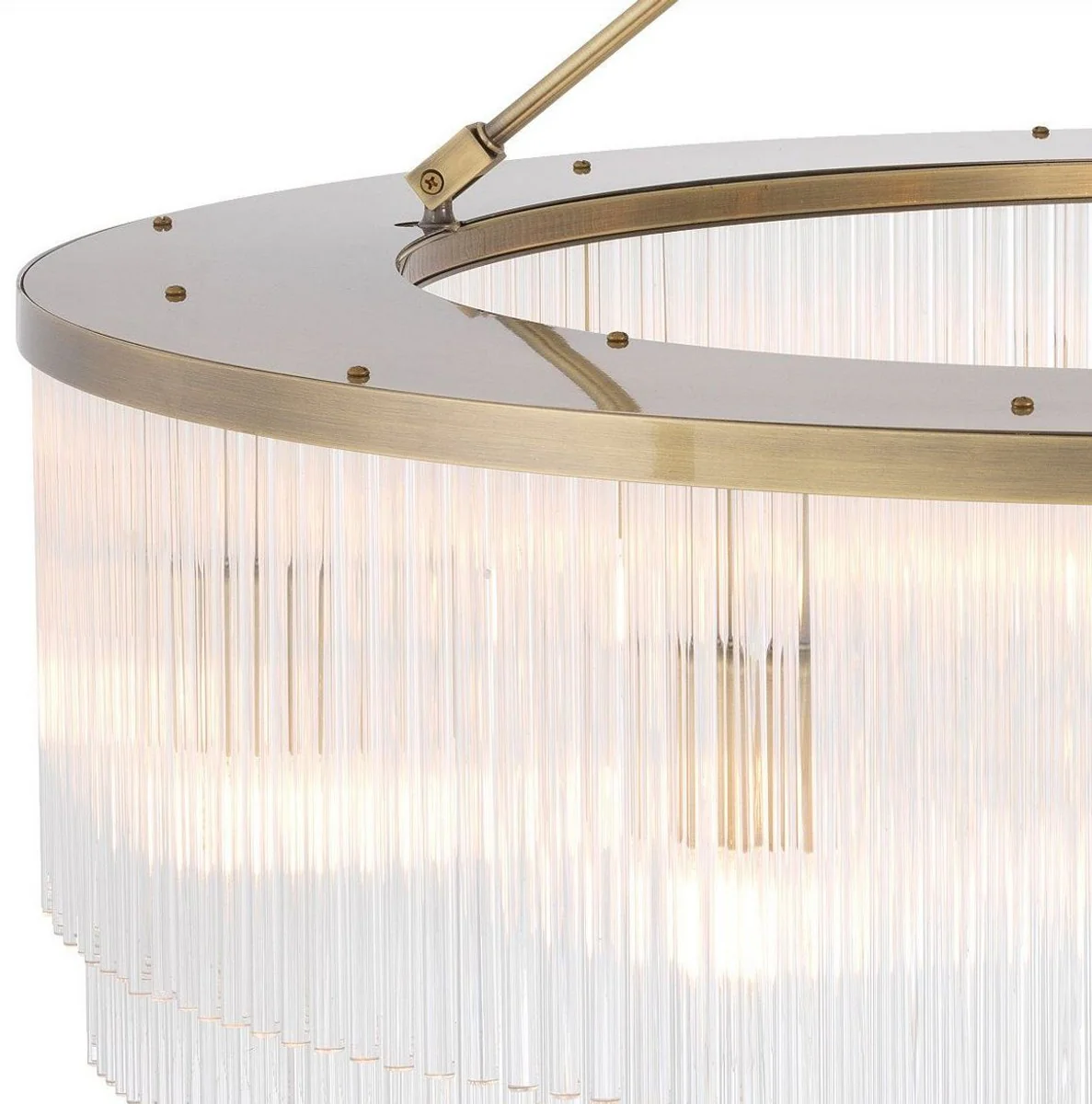 Casa Padrino lámpara de araña de lujo latón Ø 90 x A. 61 cm - Lámpara de araña redonda de metal con elegantes varillas de vidrio - Lámpara de Araña de Hotel y Restaurante