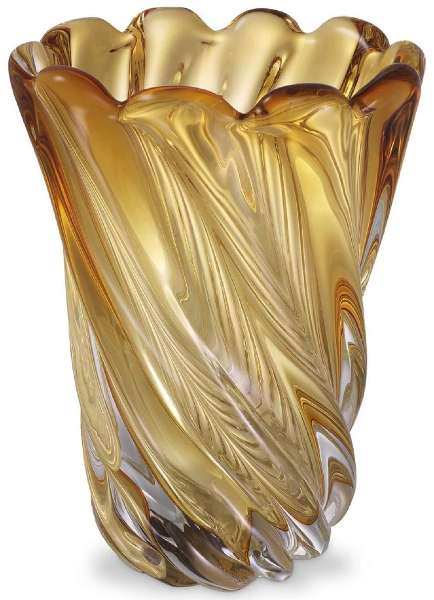 Casa Padrino florero de vidrio decorativo de lujo amarillo Ø 19,5 x A. 25,5 cm - Florero Soplado a Mano - Accesorios de Decoración de Lujo