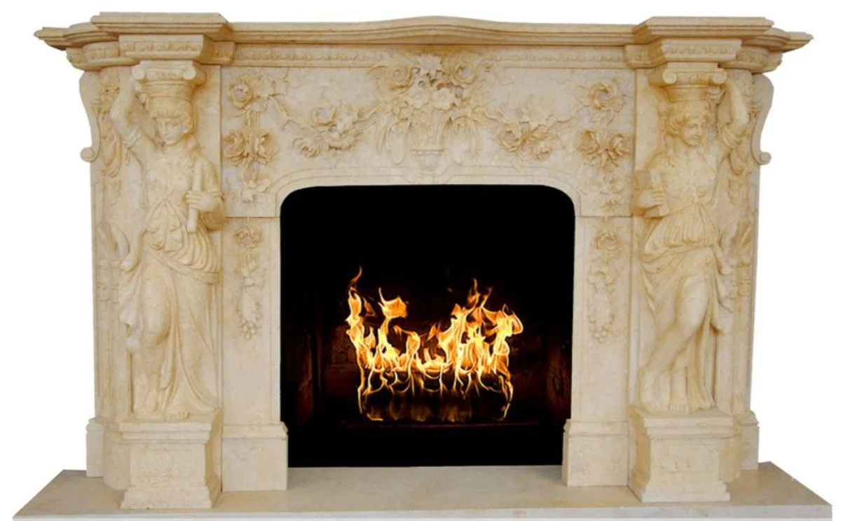 Casa Padrino marco de chimenea barroco de lujo beige 233 x 47 x A. 143 cm - Marco de chimenea hecho a mano de m¨¢rmol de alta calidad - Noble y Magn¨ªfico