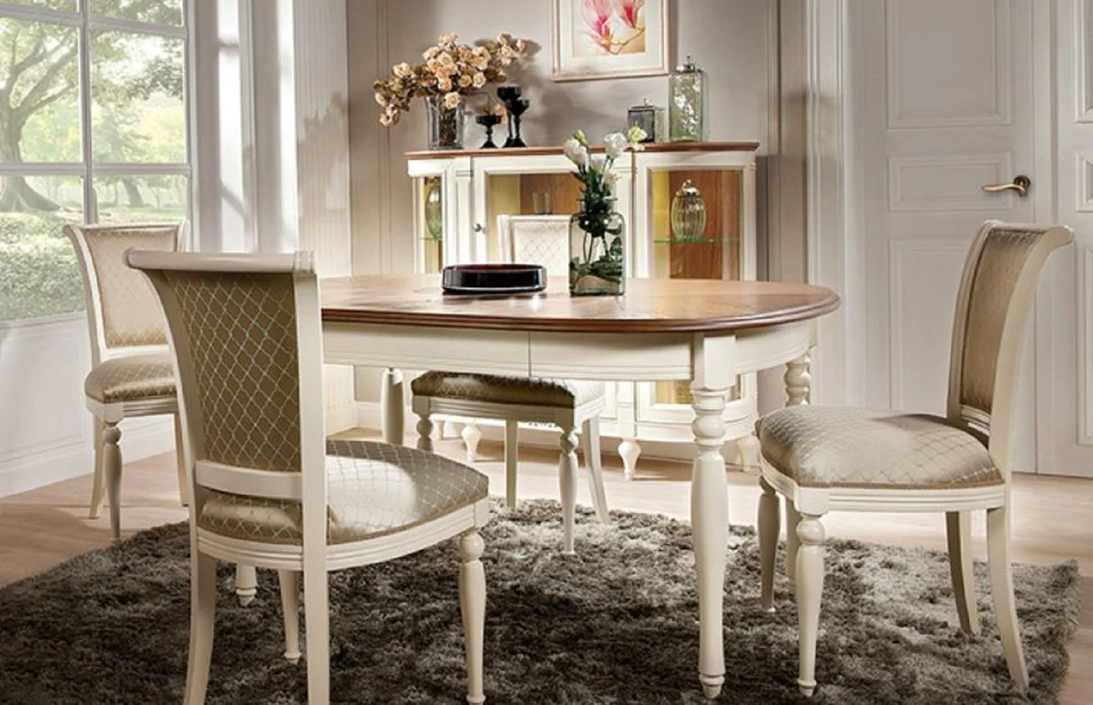 Casa Padrino mesa de comedor Art Nouveau de lujo marr¨®n / crema 90-290 x 113 x A. 77,5 cm - Mesa de comedor extensible de madera maciza - Muebles de Comedor Barrocos y Art Nouveau