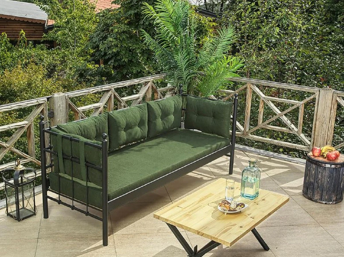 Casa Padrino sofá de jardín Art Nouveau negro / verde oscuro 200 x 70 x A. 92 cm - Sofá de Jardín - Sofá de Terraza - Muebles de Jardín y Terraza