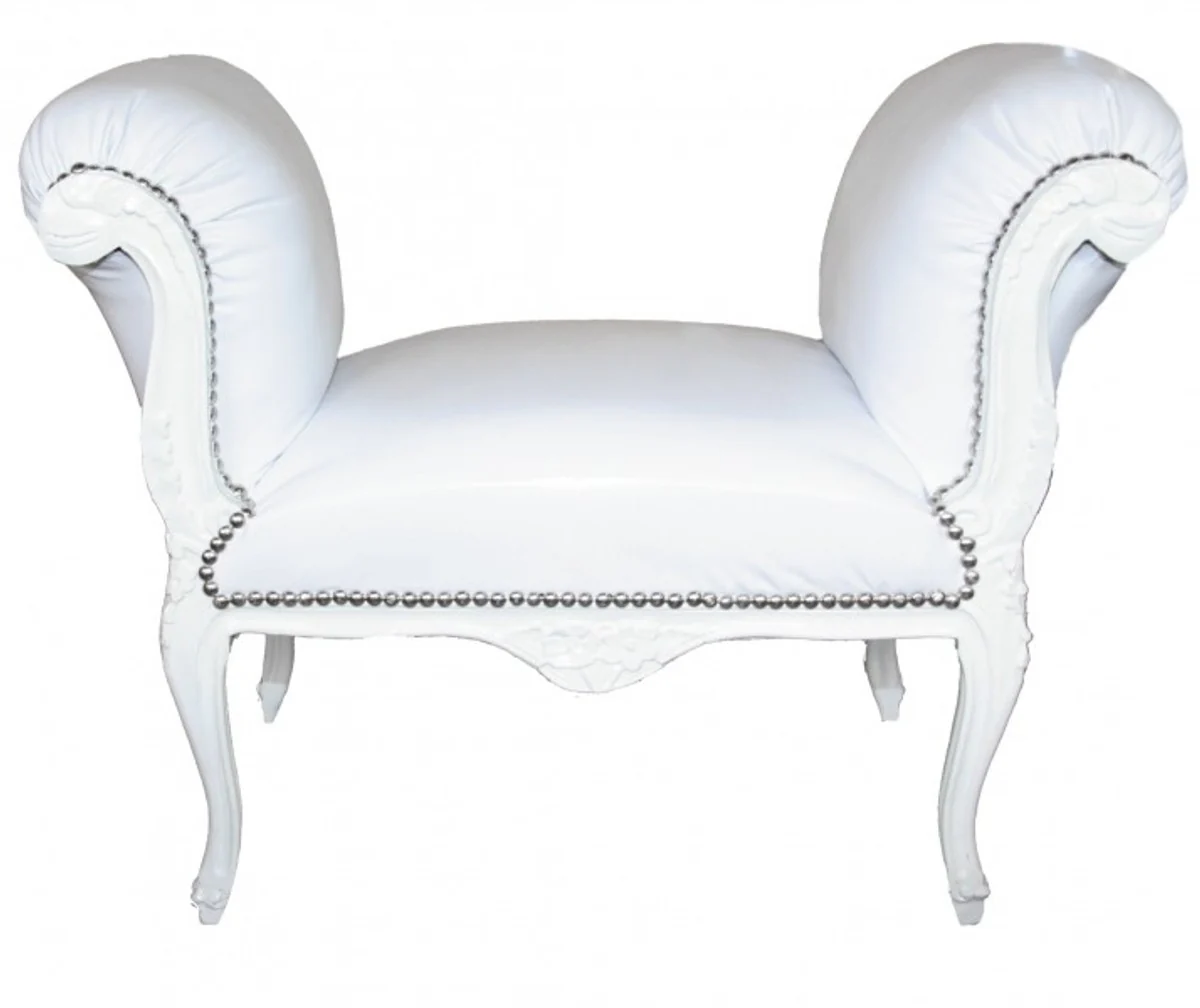 Casa Padrino barroco Taburete aspecto de cuero blanco / blanco - banco