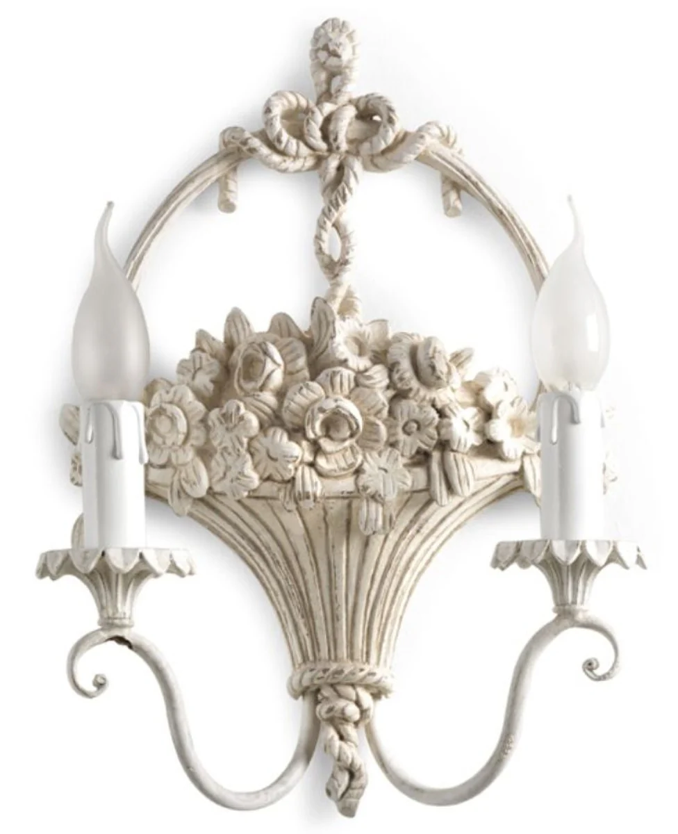 Casa Padrino lámpara de pared doble barroco de lujo crema antiguo / blanco 28 x 12 x A. 37 cm - Magnífica lámpara de pared estilo barroco - Noble y Magnífica - Calidad de Lujo - Hecho en Italia