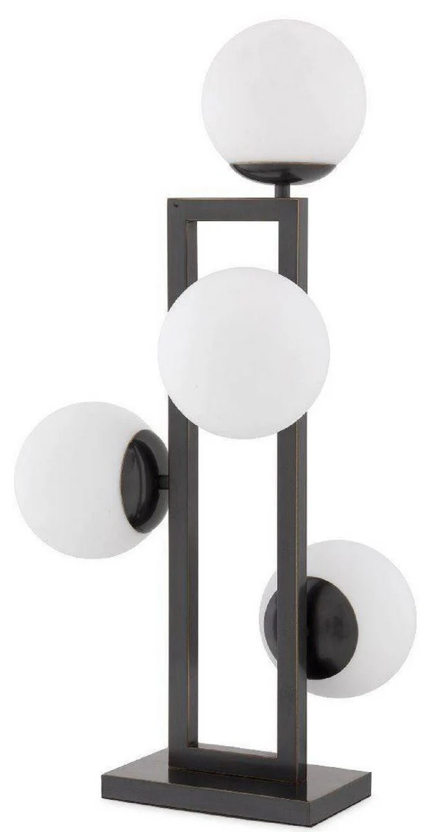 Casa Padrino lámpara de mesa de lujo bronce / blanco 35 x 37,5 x A. 65,5 cm - Elegante lámpara de escritorio con pantallas redondas de vidrio - Luces de Lujo