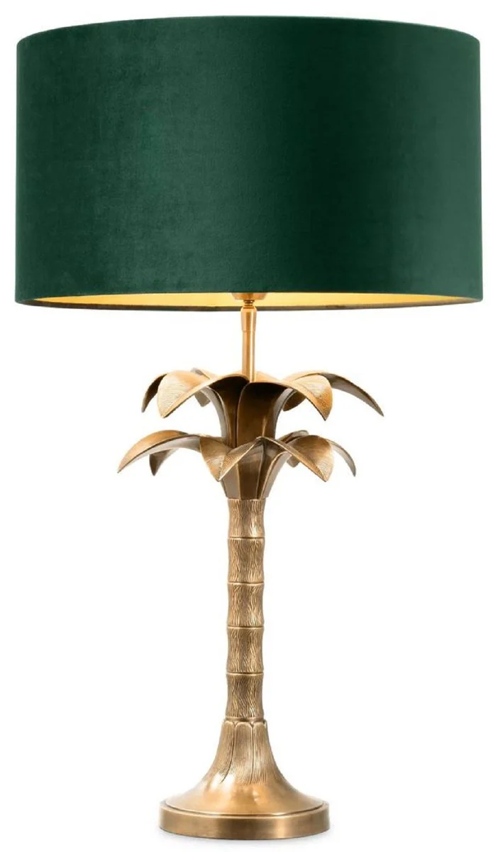 Casa Padrino lámpara de mesa de lujo palmera latón vintage / verde Ø 45 x A. 76 cm - Lámpara de escritorio en diseño de palmera - Lámparas de mesa de lujo - Muebles de lujo - Calidad de lujo