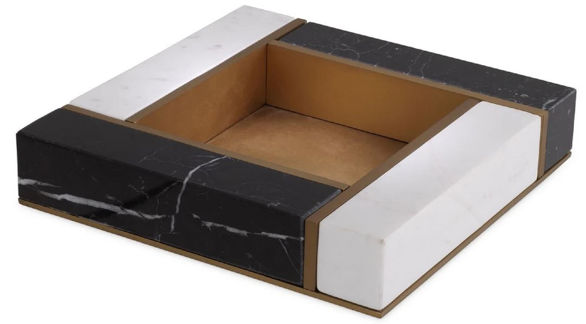 Casa Padrino bandeja de servicio de m¨¢rmol de lujo negro / blanco / lat¨®n antiguo 20 x 20 x A. 4 cm - Accesorios de gastronom¨ªa de lujo