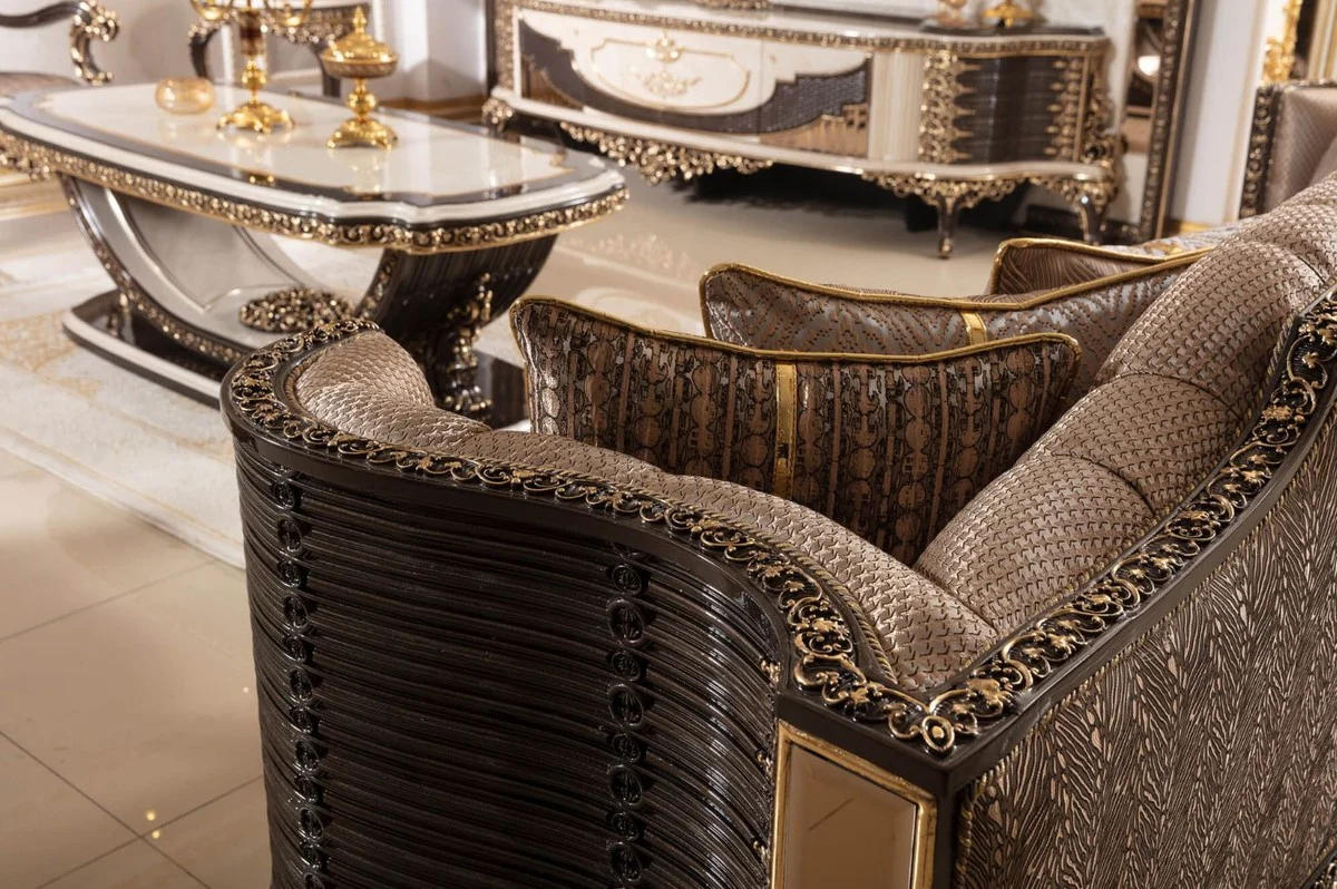 Casa Padrino sof¨¢ barroco de lujo gris / marr¨®n oscuro / oro 282 cm