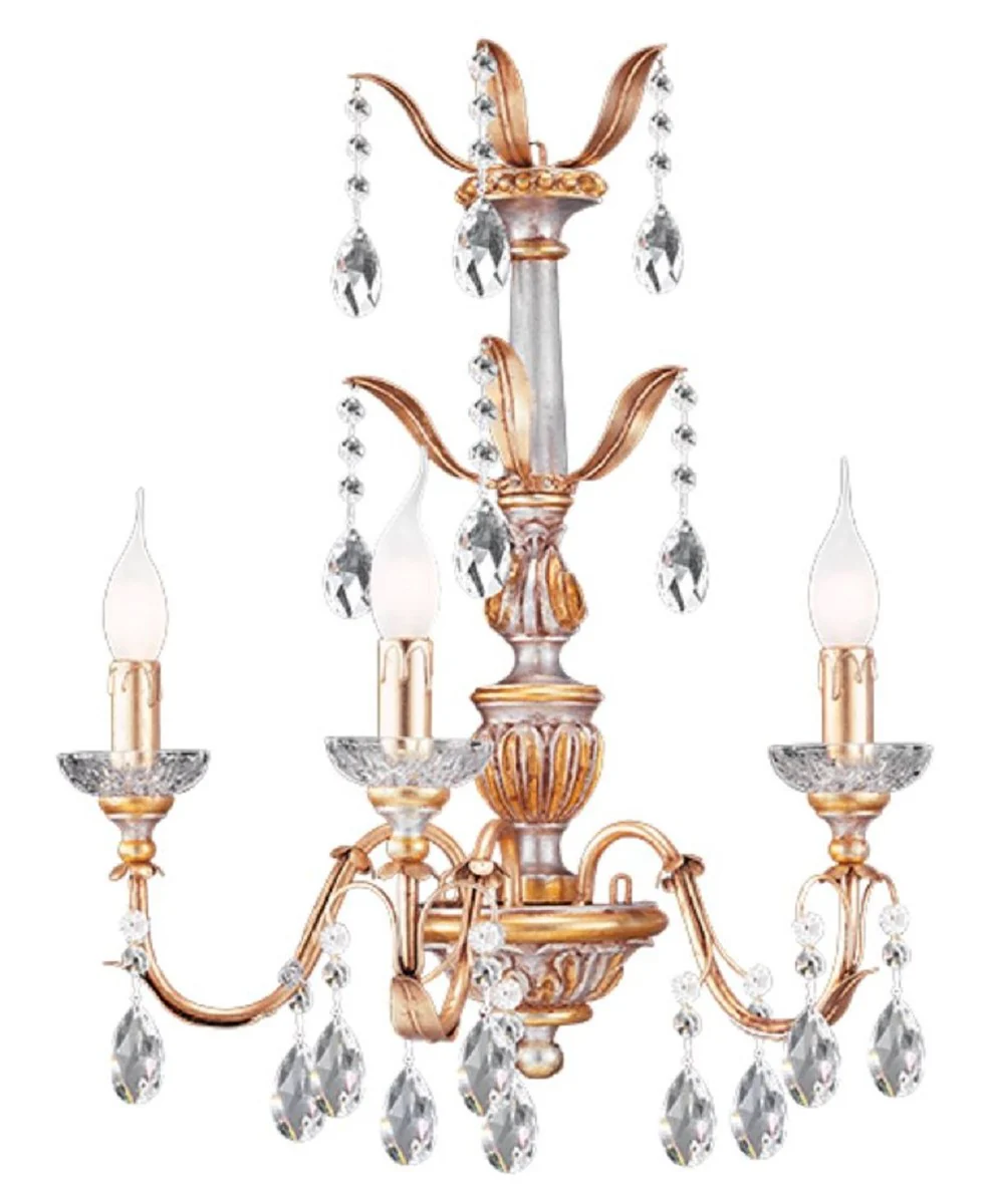 Casa Padrino lámpara de pared barroco de lujo oro con pátina / plata 45 x 28 x A. 64 cm - Elegante aplique de pared de estilo barroco - Calidad de lujo - Hecho en Italia