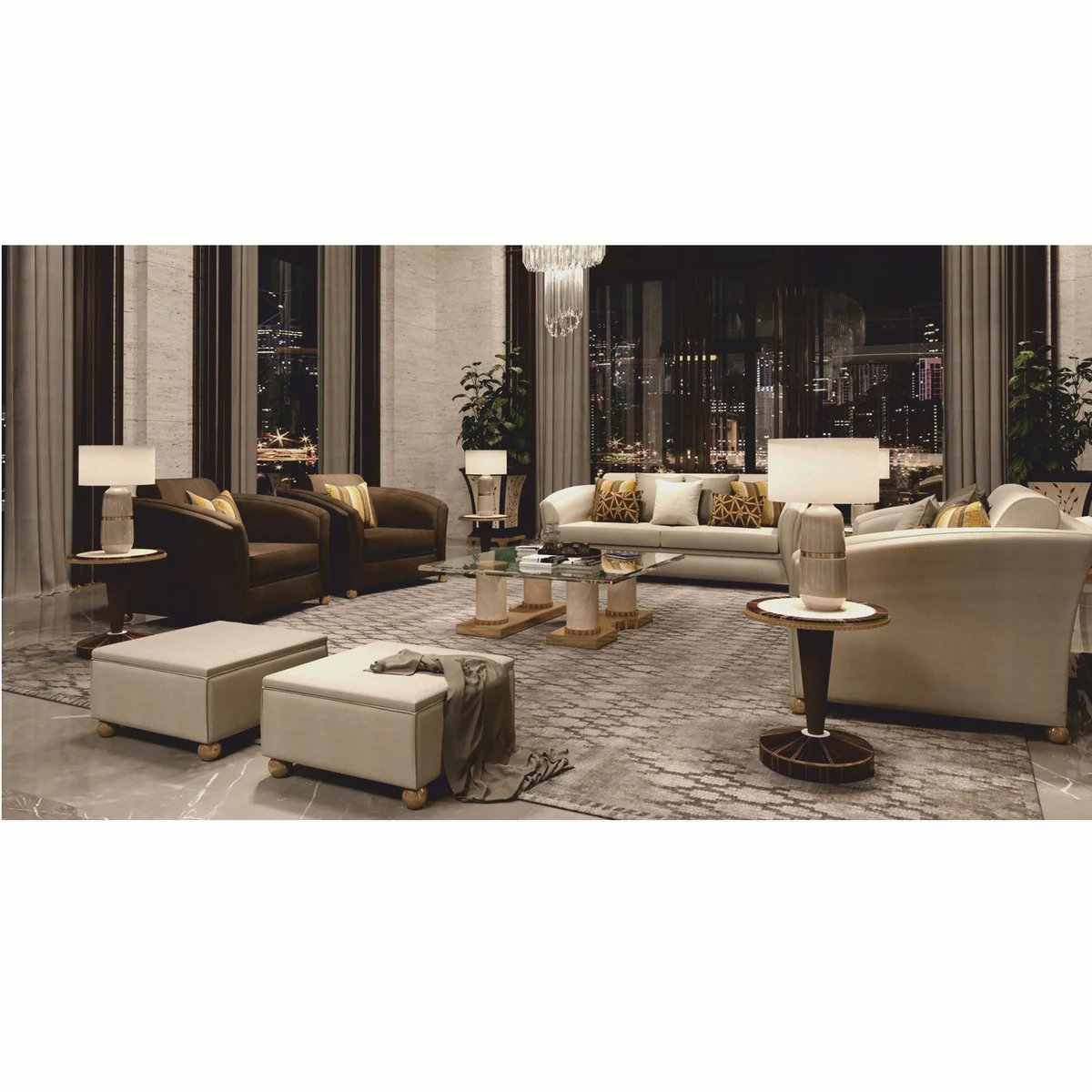 Casa Padrino mesa auxiliar de lujo crema / marr¨®n oscuro / bronce ? 51 x A. 66 cm - Hecho en Italia