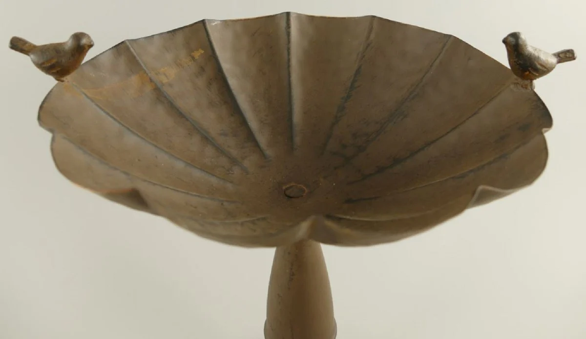 Casa Padrino ba?o para p¨¢jaros Art Nouveau con 2 p¨¢jaros decorativos marr¨®n antiguo ? 30 x A. 32 cm - Bebedero para p¨¢jaros de metal - Accesorios de jard¨ªn - Decoraci¨®n de Jard¨ªn Barroco y Art Nouveau