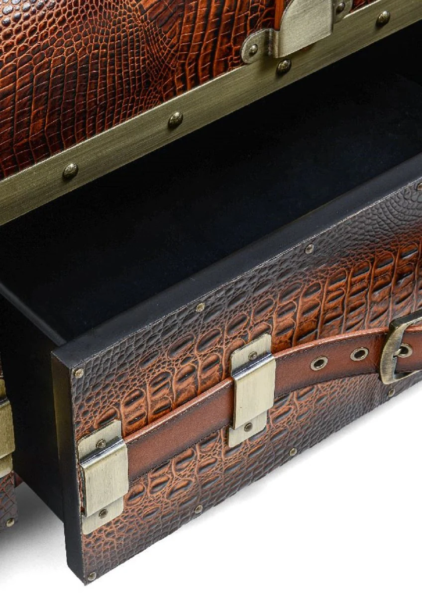 Casa Padrino mesa de centro de lujo en ¨®ptica maleta marr¨®n / negro / lat¨®n 140 x 85 x A. 43 cm - Maleta mesa de sal¨®n con 2 cajones - Mueble de sal¨®n - Muebles de lujo en ¨®ptica maleta