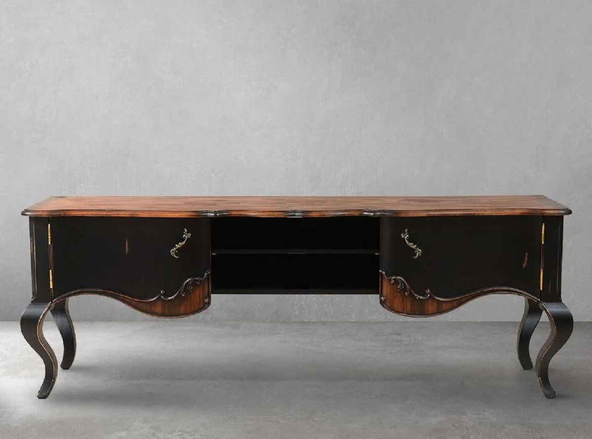 Casa Padrino armario de TV barroco de lujo marrón / negro antiguo 182 x 48,5 x A. 63 cm - Magnífico aparador de madera maciza con 2 puertas - Muebles de oficina de lujo en estilo barroco