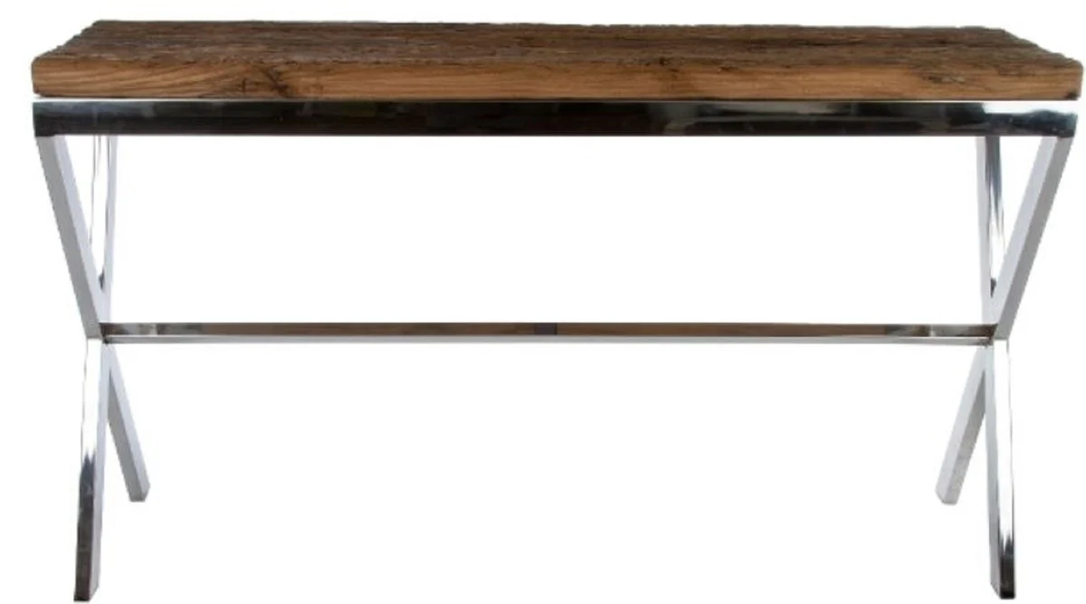 Casa Padrino consola de lujo marr¨®n / plata 140 x 40 x H. 80 cm - Mesa Consola con Superficie R¨²stica y Tapa de Vidrio Adicional