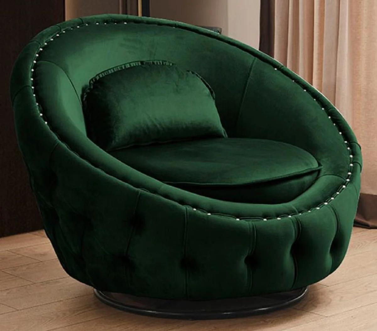 Casa Padrino sill¨®n giratorio Chesterfield de lujo verde ? 90 cm - Sill¨®n de Sal¨®n Moderno Chesterfield - Muebles de Sal¨®n Chesterfield de Lujo
