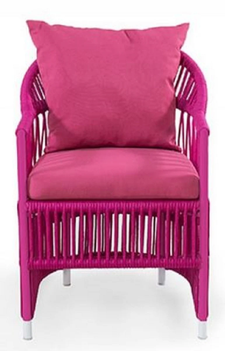 Casa Padrino silla de jardín de lujo con reposabrazos púrpura 56 x 56 x A. 82 cm - Silla de comedor resistente a la intemperie tejida a mano - Muebles silla de jardín - Calidad de Lujo