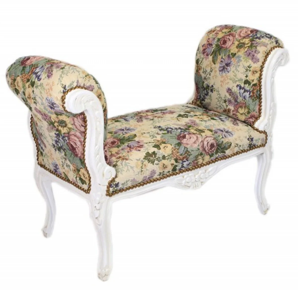 Heces Casa Padrino barroco patr¨®n de heces flor / blanco antiguo - Asiento - Barroco Muebles Banco