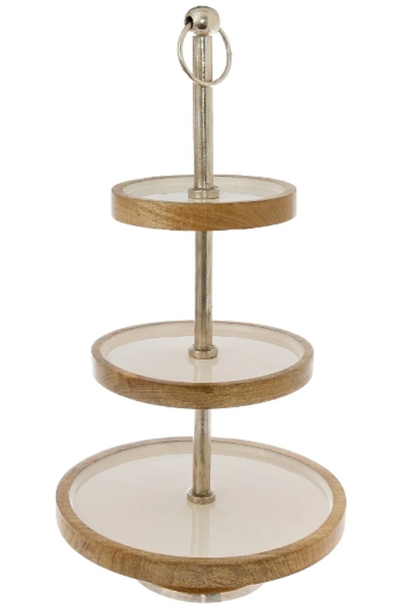 Casa Padrino etagere de lujo plata / blanco / natural ? 30 x H. 57 cm - Cuenco Peque?o Decorativo de 3 Etapas con Asa