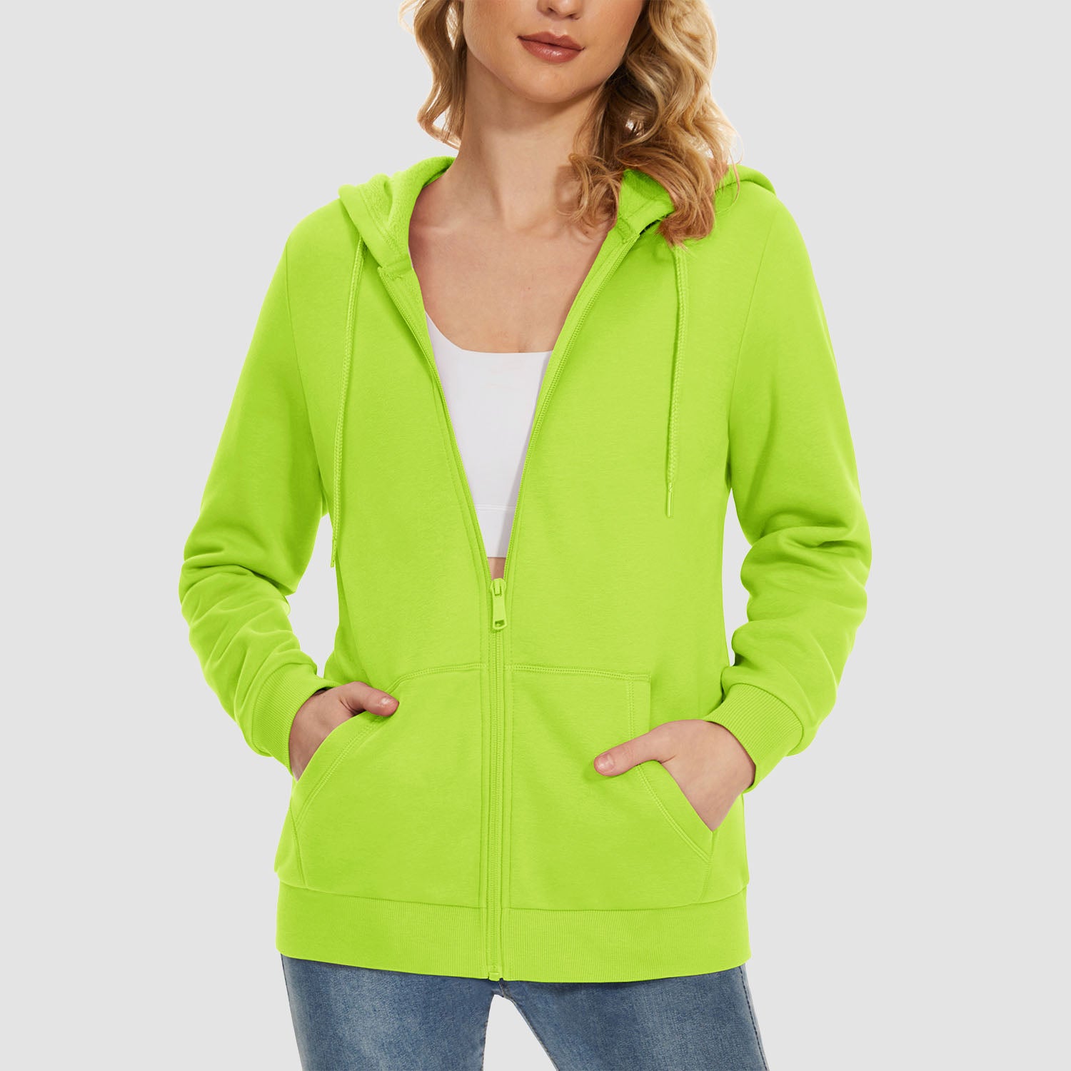 Women's Jacket Fleece Lining Hoodie Jacket Full Zip Up Casual Coat with Pockets