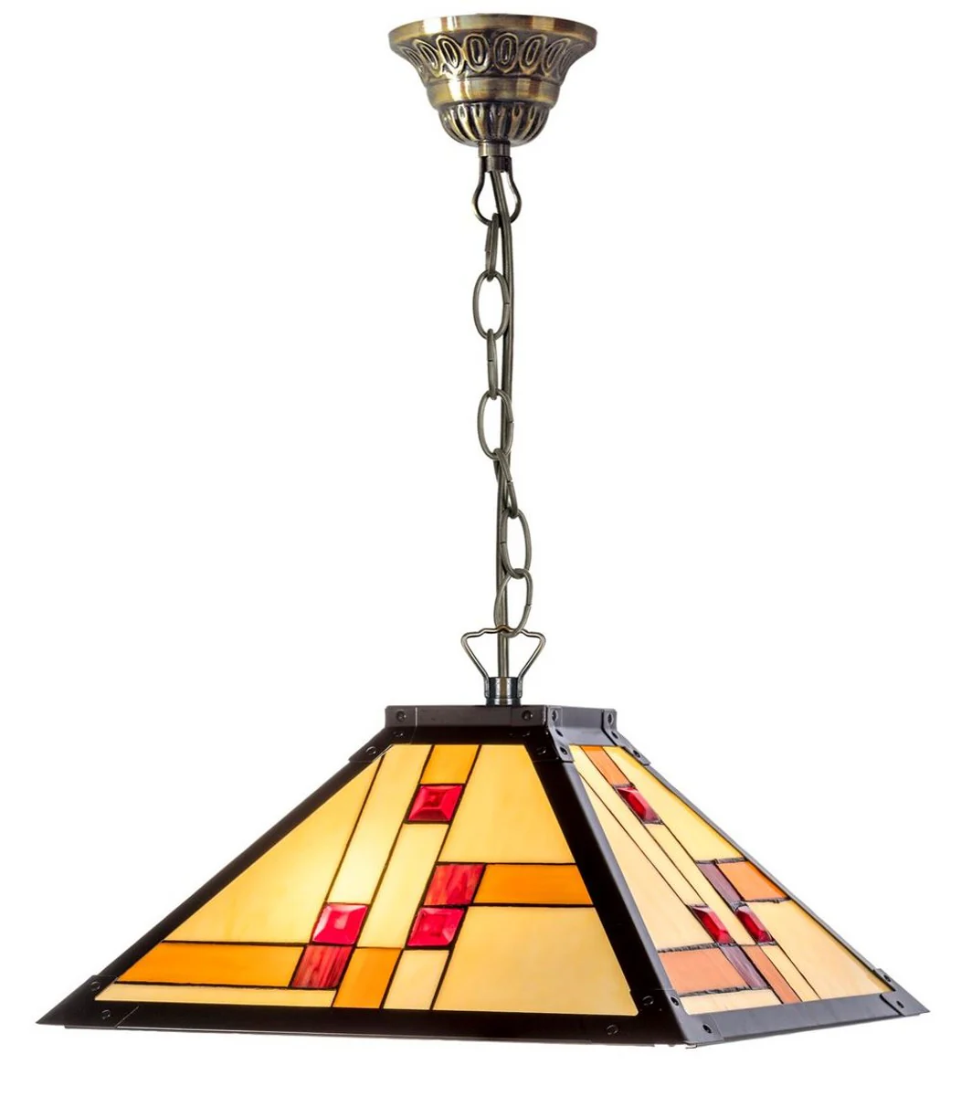 Casa Padrino Lámpara Colgante Tiffany de Lujo Negro / Multicolor 40 x 40 cm - Lámpara Colgante Hecha a Mano con 64 Piezas