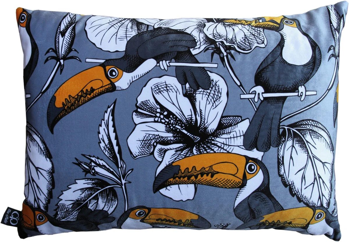 Casa Padrino almohada de lujo Toronto loros grises / multicolor de 35 x 55 cm - terciopelo más fino de calidad de lujo -