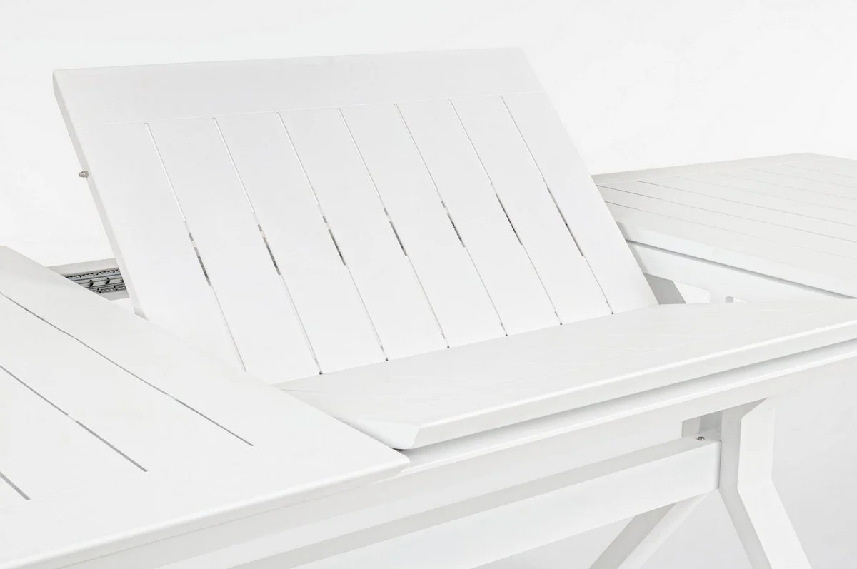 Casa Padrino mesa de jardín de lujo blanco 180-240 x 100 x A. 76 cm - Mesa de comedor extensible de aluminio con recubrimiento en polvo - Mesa de jardín y terraza - Muebles de jardín y terraza